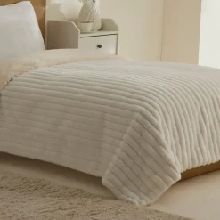 Karaca Stripe Sherpa Weiße Decke 150x200