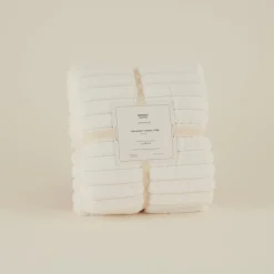 Karaca Stripe Sherpa Weiße Decke 130x150