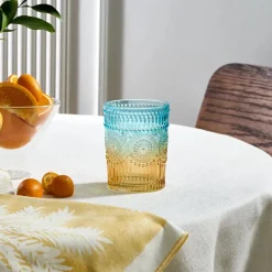 Karaca Sunflower Wasserglas 250 ml, Blau Gelb