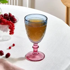 Karaca Sunflower Weinglas 314 ml, Blau Rosa