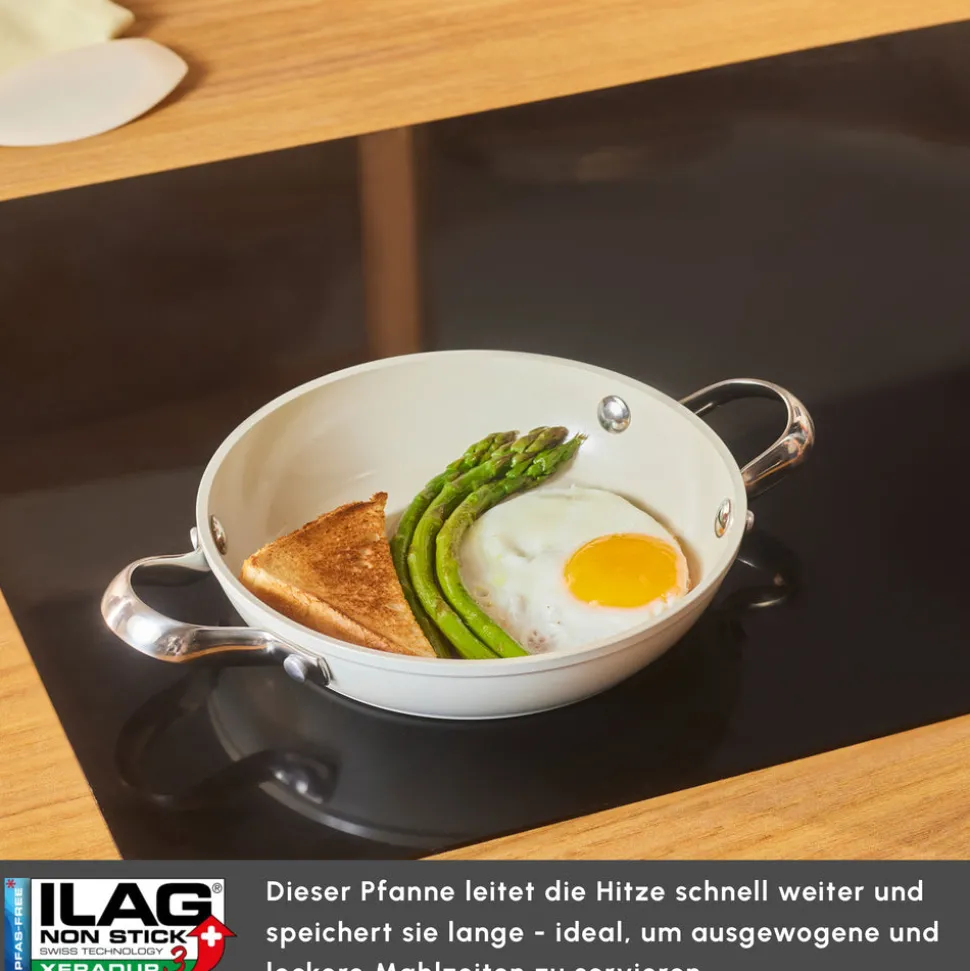 Karaca Swiss Crystal Almond Cream Handle Flache Pfanne 18 cm