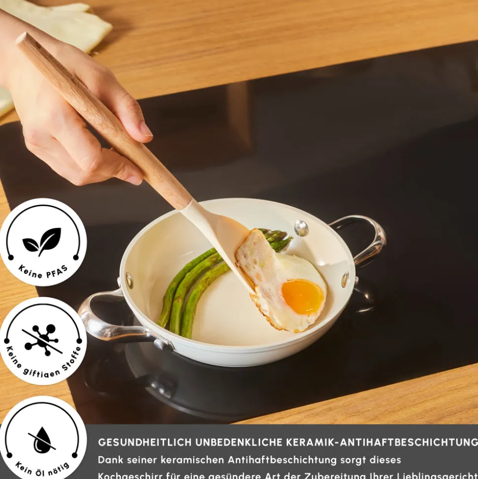 Karaca Swiss Crystal Almond Cream Handle Flache Pfanne 18 cm