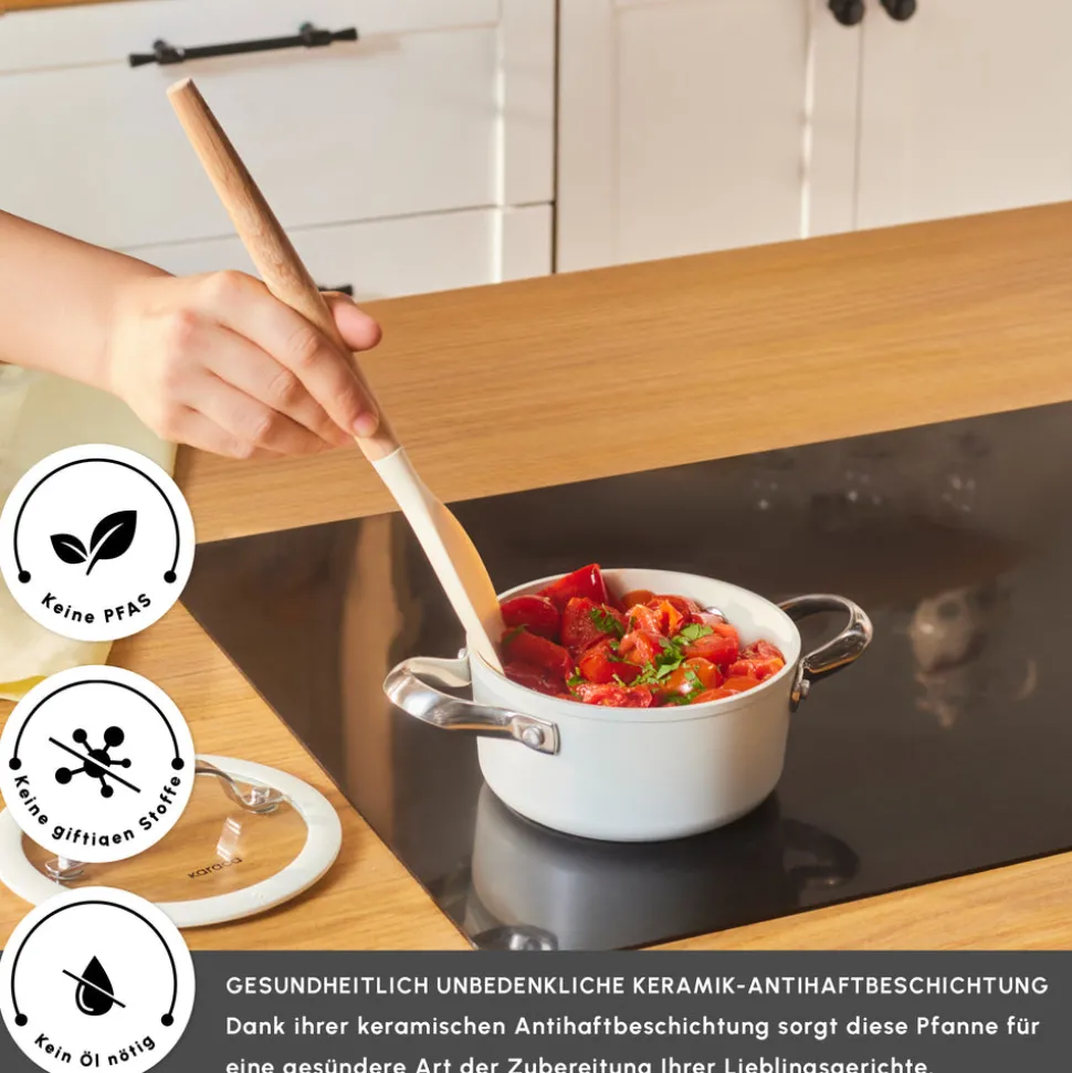 Karaca Swiss Crystal Almond Cream Wokpfanne mit Griff 28 cm