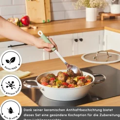 Karaca Swiss Crystal Almond Cream Handle Flache Kasserolle 26 cm