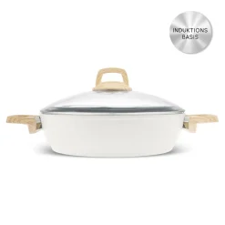 Karaca Swiss Crystal Induktions Flacher Kochtopf, 26 cm, Creamy