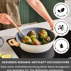 Karaca Swiss Crystal Induktions Flacher Kochtopf, 26 cm, Creamy