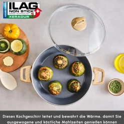 Karaca Swiss Crystal Induktions Flacher Kochtopf, 26 cm, Creamy