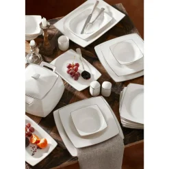 Karaca Talia Cream 60-teiliges Tafelservice für 12 Personen Platin Eckig