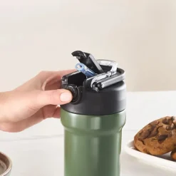 Karaca Thermosteel Camping 2-in-1 Edelstahl-Thermosflasche 450 ml Khaki