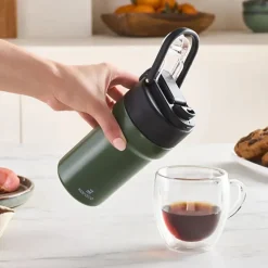 Karaca Thermosteel Camping 2-in-1 Edelstahl-Thermosflasche 450 ml Khaki