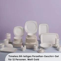 Karaca Timeless Gold Square Geschirr-Set für 12 Personen, 84-teilig