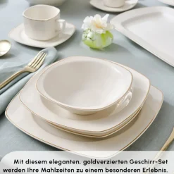 Karaca Timeless Gold Square Geschirr-Set für 12 Personen, 84-teilig