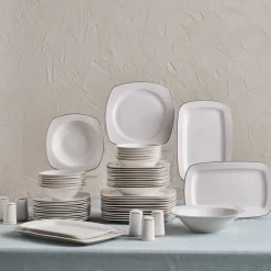 Karaca Timeless 59-teiliges Porzellan Halb-Quadratisches Dinner-Set für 12 Personen, Gold