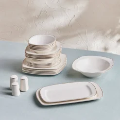 Karaca Timeless 59-teiliges Porzellan Halb-Quadratisches Dinner-Set für 12 Personen, Gold
