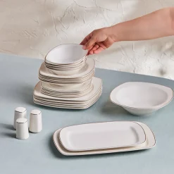 Karaca Timeless 59-teiliges Porzellan Halb-Quadratisches Dinner-Set für 12 Personen, Gold