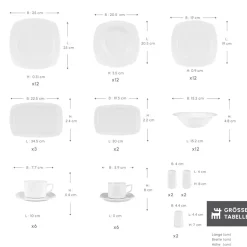 Karaca Timeless White Square Geschirr-Set für 12 Personen, 84 Teilig