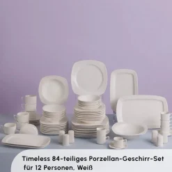 Karaca Timeless White Square Geschirr-Set für 12 Personen, 84 Teilig