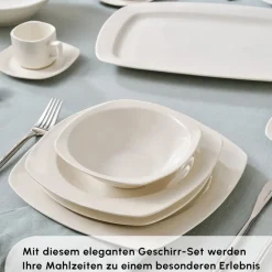 Karaca Timeless White Square Geschirr-Set für 12 Personen, 84 Teilig