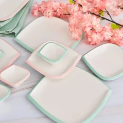 Karaca Tiny Rim für 6 Personen Frühstücksset und Servierschalen, 26 Teilig, Rosa Grün