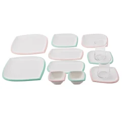 Karaca Tiny Rim für 6 Personen Frühstücksset und Servierschalen, 26 Teilig, Rosa Grün