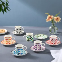 Karaca Tracy Gold 12-teiliges Bone China Espresso Türkisch-Kaffeetassen-Set für 6 Personen, 80 ml, Mehrfarbig