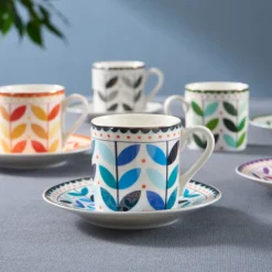 Karaca Tracy Gold 12-teiliges Bone China Espresso Türkisch-Kaffeetassen-Set für 6 Personen, 80 ml, Mehrfarbig