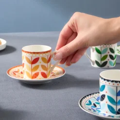 Karaca Tracy Gold 12-teiliges Bone China Espresso Türkisch-Kaffeetassen-Set für 6 Personen, 80 ml, Mehrfarbig