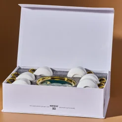 Karaca Verde 12-teiliges Porzellan Espresso Türkischer Kaffeetassen-Set für 6 Personen, 100 ml, Mehrfarbig