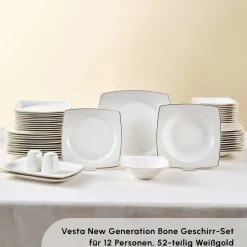Karaca Vesta Gold 12 Personen Geschirrset, 52 Teilig