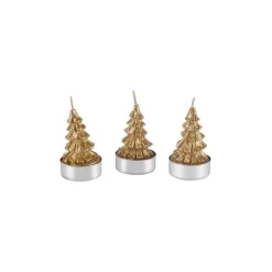 Karaca Weihnachten Gold Tannenbaum 3 Teilig Kerze, 3,8x3,8x7 cm