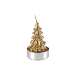 Karaca Weihnachten Gold Tannenbaum 3 Teilig Kerze, 3,8x3,8x7 cm