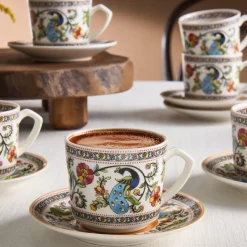 Karaca Yasemen 12-teiliges Bone China Espresso Türkisch-Kaffeetassen-Set für 6 Personen, 80 ml, Mehrfarbig
