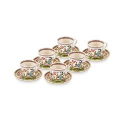 Karaca Yasemen 12-teiliges Bone China Espresso Türkisch-Kaffeetassen-Set für 6 Personen, 80 ml, Mehrfarbig