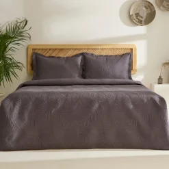 Leaf Bettüberwurf-Set Anthrazit 230x240 Cm + 2 (50x70 Cm)