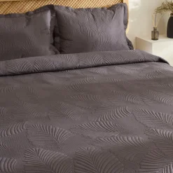 Leaf Bettüberwurf-Set Anthrazit 230x240 Cm + 2 (50x70 Cm)