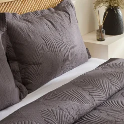 Leaf Bettüberwurf-Set Anthrazit 230x240 Cm + 2 (50x70 Cm)