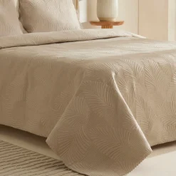 Leaf Bettüberwurf-Set Beige 230x240 Cm + 2 (50x70 Cm)