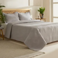 Leaf Bettüberwurf-Set Grau 230x240 Cm + 2 (50x70 Cm)