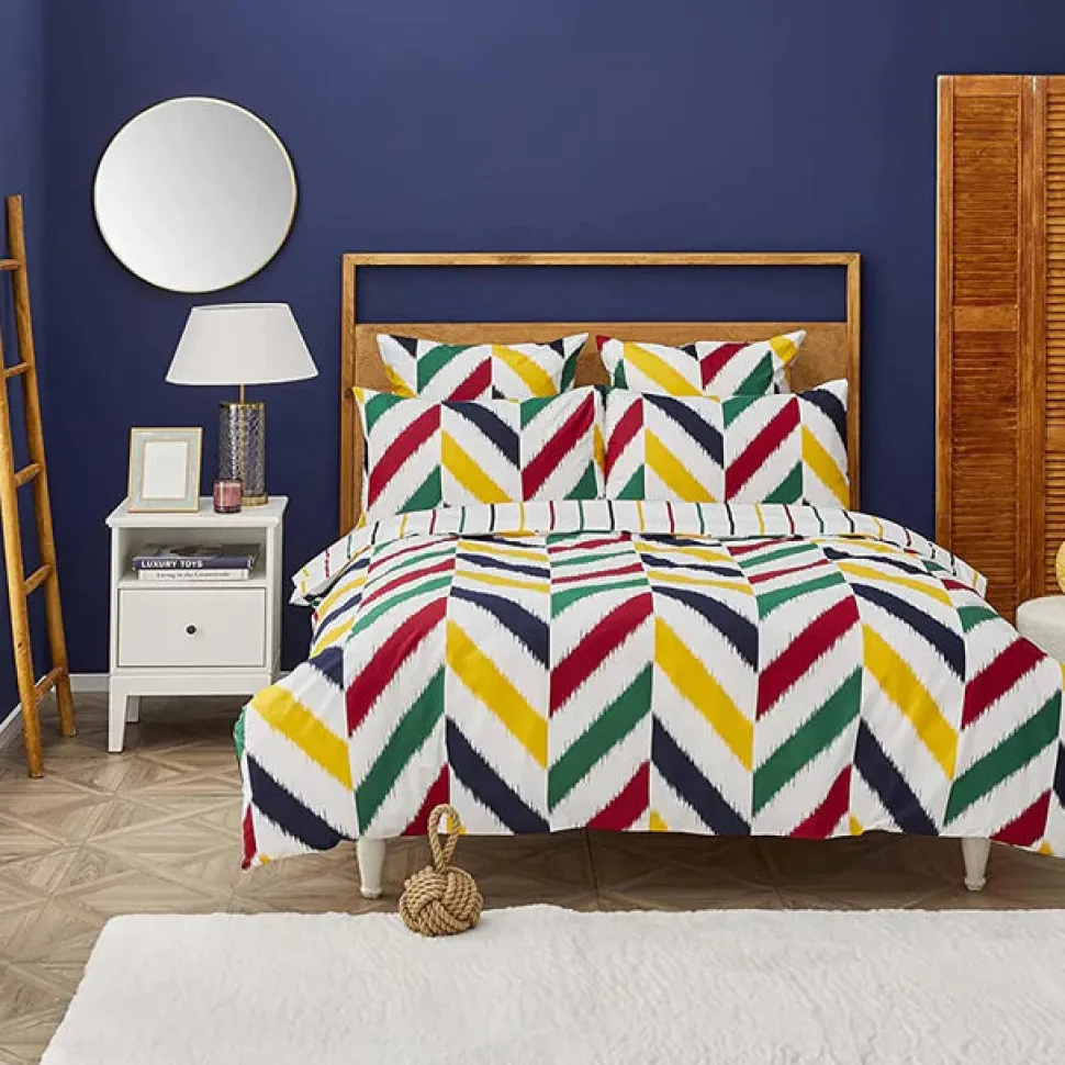 Nautica Home Herring Bettbezug-Set aus 100 % Baumwolle, 200 × 200 cm, Weiß-Multicolor