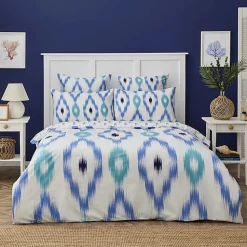 Nautica Home Ikat Bettbezug-Set aus 100 % Baumwolle, 155 × 220 cm, Weiß-Blau